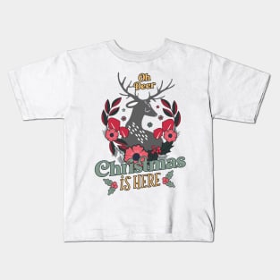 Floral Fauna Festivity: Oh Deer Christmas is Here Kids T-Shirt